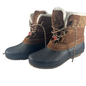 Skechers Arch Fit Duck Boots Brown Sherpa Lined Waterproof Sz 10